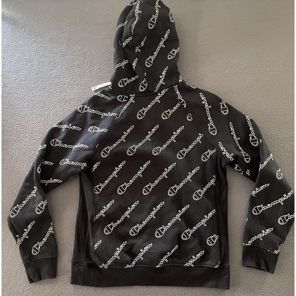 Champion Hoodie Women Size Medium‎ Black All Over Print Logo - Picture 5 of 7
